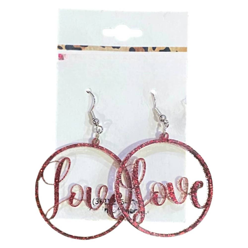 NEW SOUTHERN ATTITUDE women's glittery love hoop earrings in red